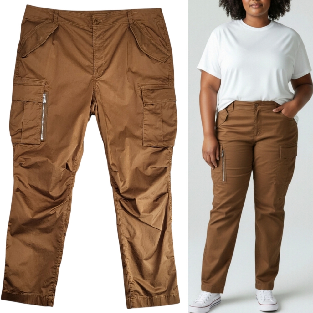 Lauren Ralph Lauren Nidelio Satten Terracota Cargo Trouser Pants Stretch Size 16